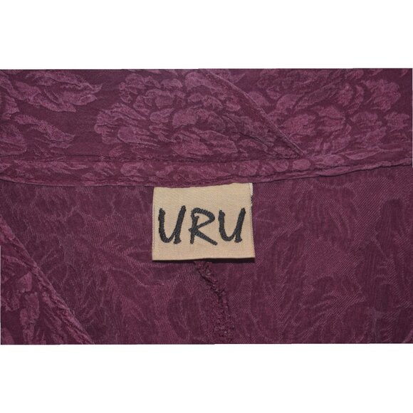 URU Jacket Textured Embossed Silk Tunic Travelers Coat Buttons Pockets L XL - Picture 5 of 8